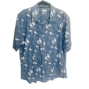 7 Diamonds Mens Open Grid Cotton Button Front Shirt Shirt XL Blue Leaf Print